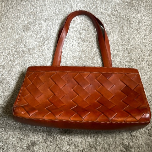 Gabrielle strehle tan leather woven shoulder or handbag. Very gently used - Picture 1 of 11